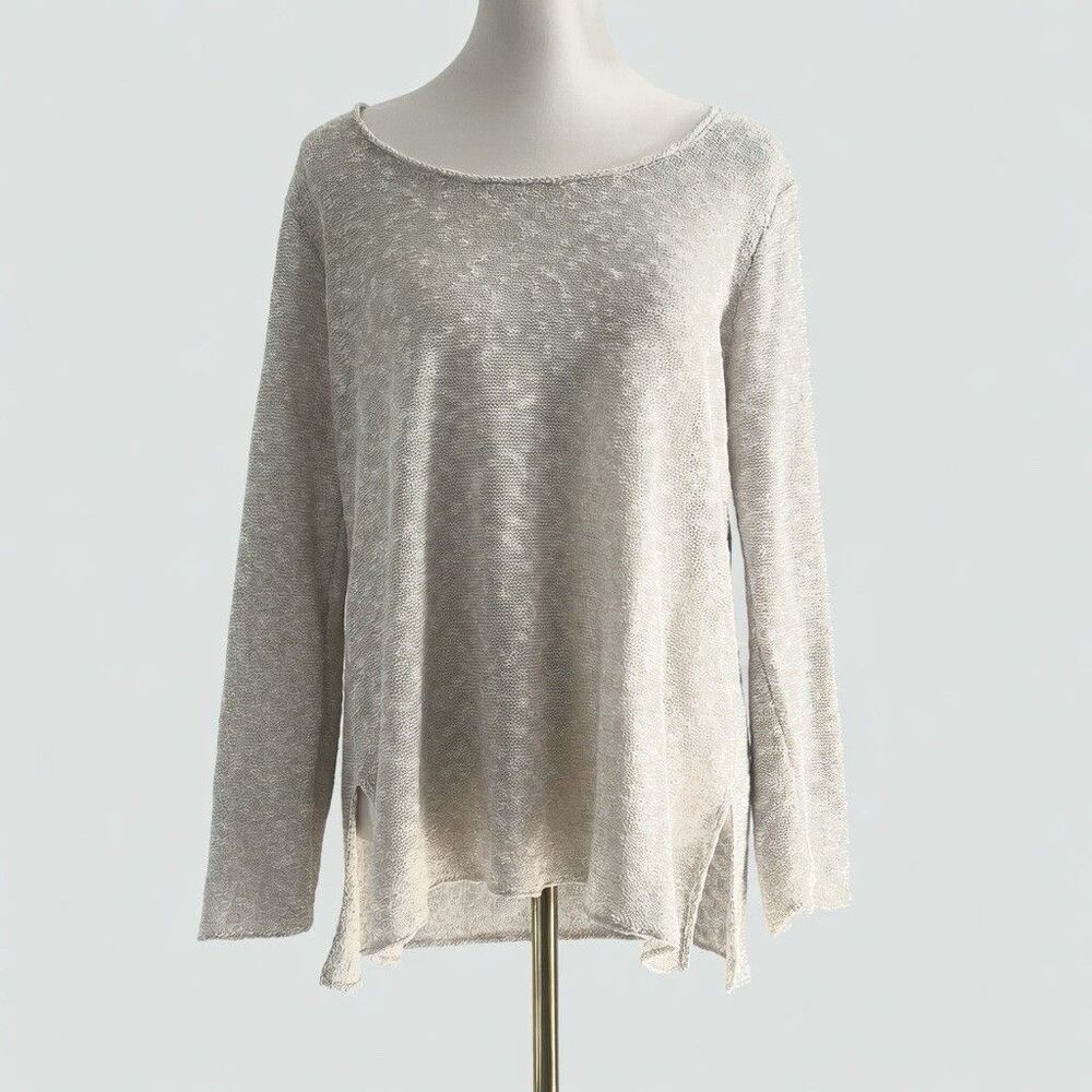 Eileen Fisher Beige Linen Cotton Lightweight Scoop Neck Sweater Womens sz L